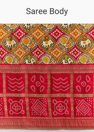 Red Dola Silk Woven Bandhani Saree With Gotapatti Detailing