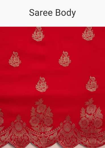Red Dola Silk Woven Motif Saree With Scallop Border