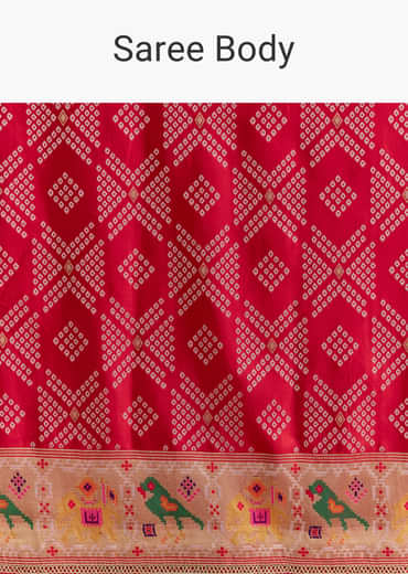 Red Dola Silk Woven Saree With Bandhani Motifs And Zari Border
