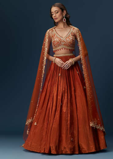 Red Embroidered Bridesmaid Lehenga With Dupatta