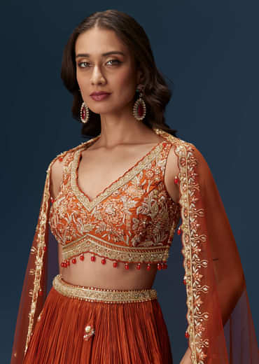 Red Embroidered Bridesmaid Lehenga With Dupatta