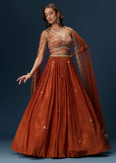 Red Embroidered Bridesmaid Lehenga With Dupatta