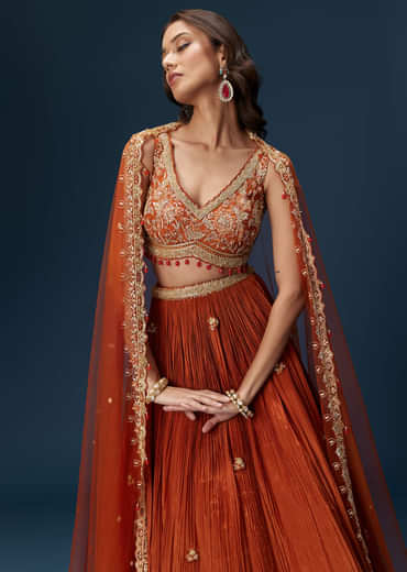 Red Embroidered Bridesmaid Lehenga With Dupatta