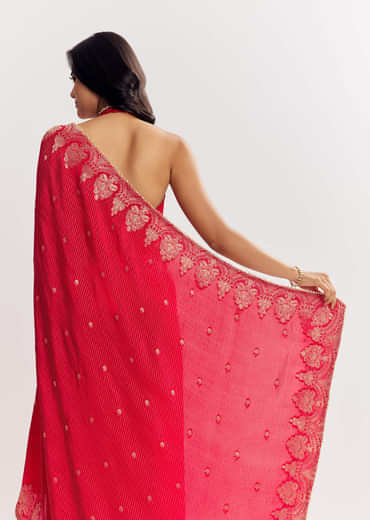 Red Georgette Lurex Saree With Brocade Butti And Gota Patti Border