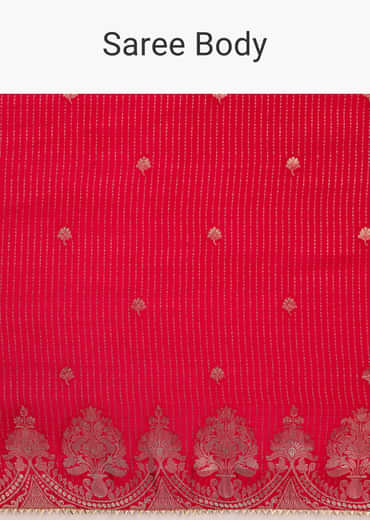 Red Georgette Lurex Saree With Brocade Butti And Gota Patti Border