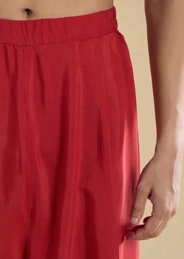 Red Handwoven Jacquard Silk Mens Kurta Set