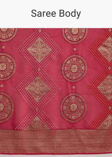 Red Khadhi Georgette Saree With Geometric Motifs In Zari Work