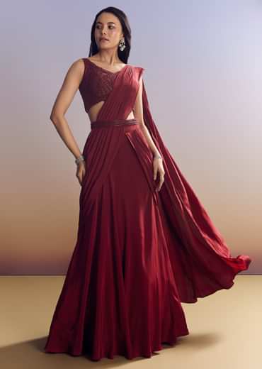 Red Lehenga Set With Cut Dana Blouse And Net Dupatta