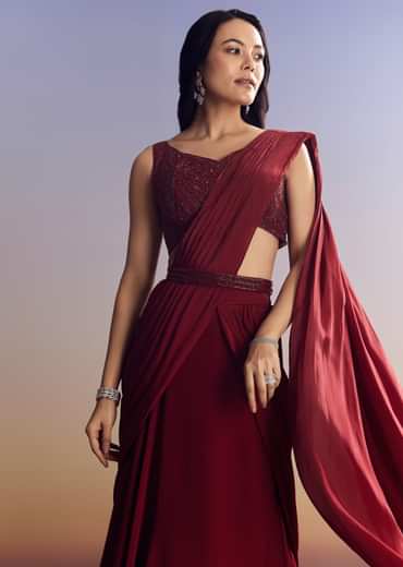 Red Lehenga Set With Cut Dana Blouse And Net Dupatta