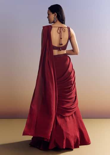 Red Lehenga Set With Cut Dana Blouse And Net Dupatta