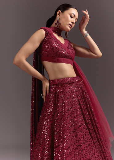 Red Lehenga Set With Embellished Dupatta And Tassels