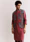 Red Linen Kurta Jacket Set With Ajrakh Print