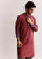 Red Linen Kurta Set With Ajrakh Print