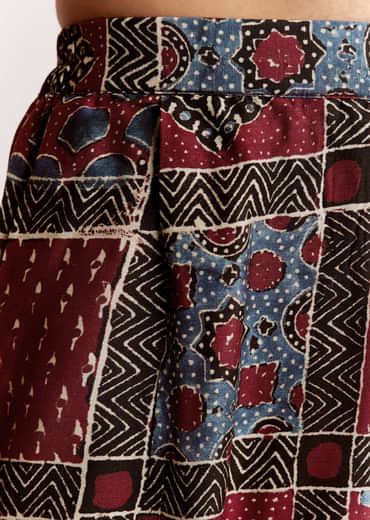 Red Linen Kurta Set With Ajrakh Print