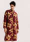 Red Maroon Silk Kurta Set With Floral Print