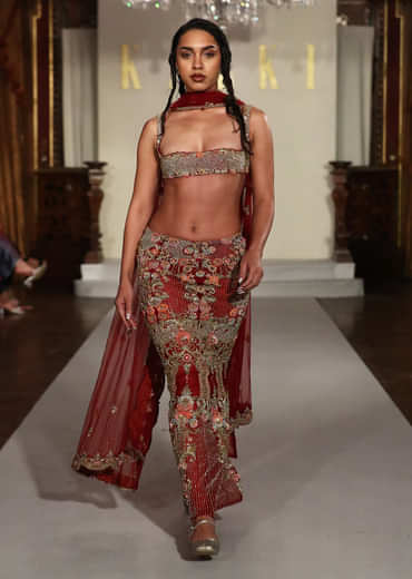 Red Net Bridal Lehenga With Zardosi And Patch Work