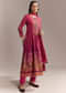 Red Ombre Crepe Printed Anarkali Suit With Embroidery And Tassels
