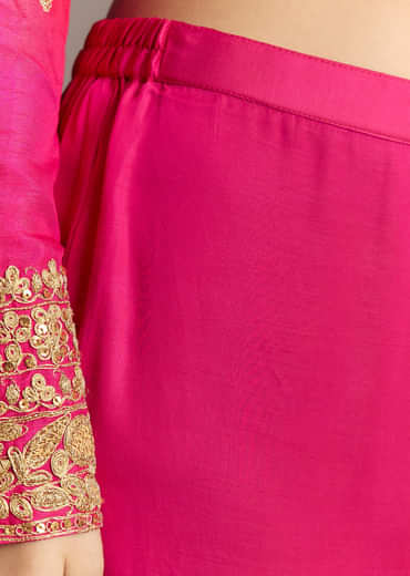 Red Ombre Silk Anarkali Suit With Zari Work