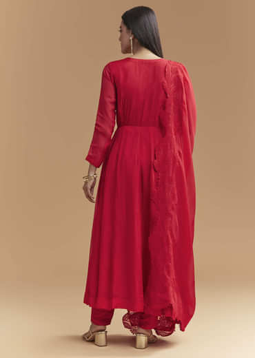 Red Organza Anarkali Suit With Intricate Resham Work