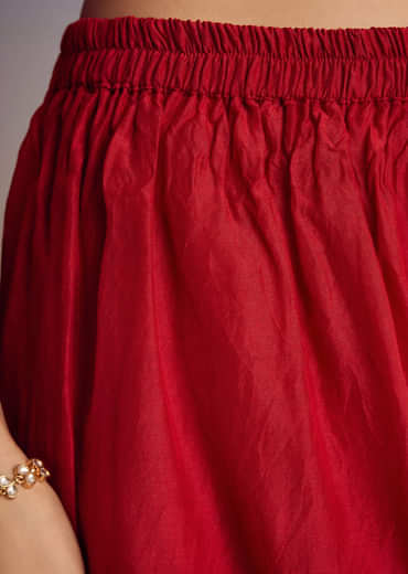 Red Patola And Bandhani Print Kurta Set With Banarasi Dupatta