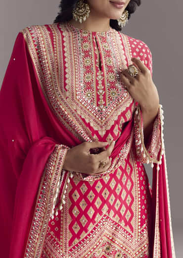 Red Printed Sharara Set