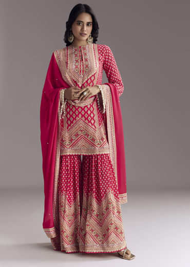Red Printed Sharara Set