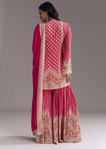 Red Printed Sharara Set