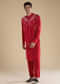 Red Pure Bandhani Silk Mens Straight Kurta Pant Set
