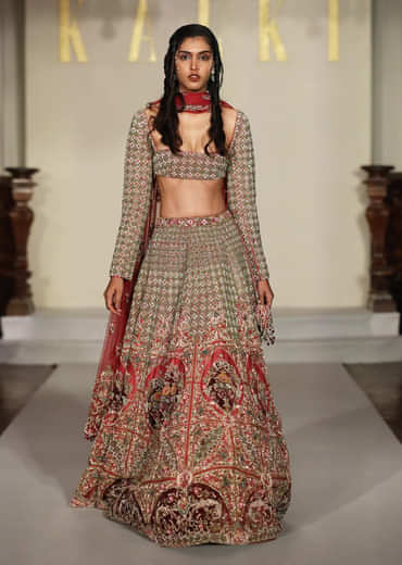 Red Raw Silk Bridal Lehenga With Zardosi And Sequins Embroidery