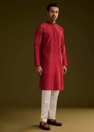 Red Rayon Kurta Jacket Set