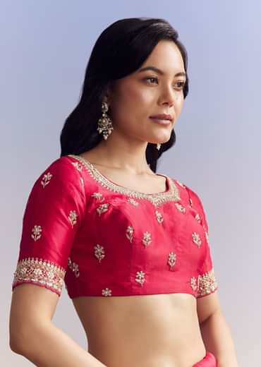 Red Satin Saree With Full Jaal Embroidery