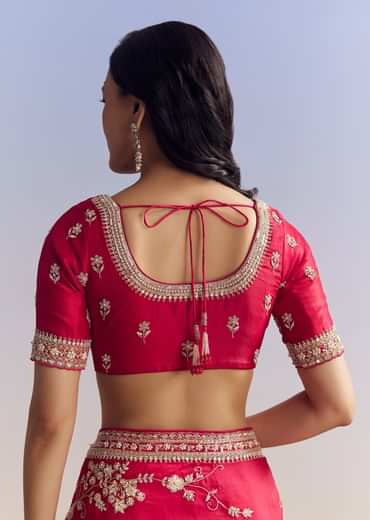 Red Satin Saree With Full Jaal Embroidery