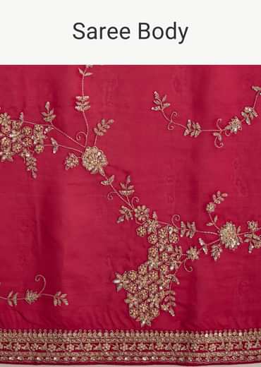Red Satin Saree With Full Jaal Embroidery