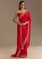 Red Satin Saree With Zardosi Embroidery And Scallop Border