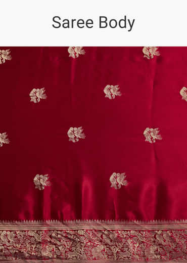 Red Satin Woven Saree With Zari Work