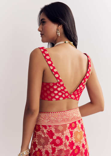 Red Shaded Dola Silk Saree With Zari Jaal Work