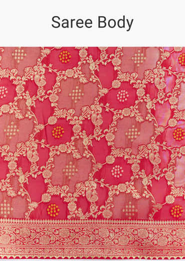 Red Shaded Dola Silk Saree With Zari Jaal Work