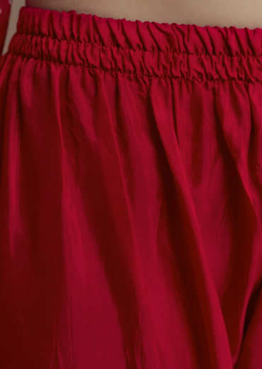 Red Silk Bandhani Print Kurta Set with Zari Work