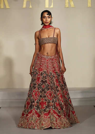 Red Silk Bridal Lehenga With Zardosi And Sequins Embroidery