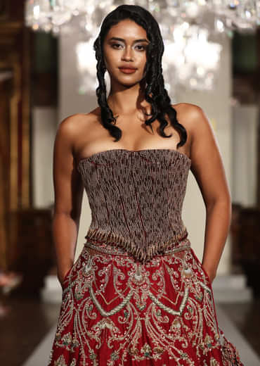 Red Silk Bridal Lehenga With Zardosi And Sequins Hand Work