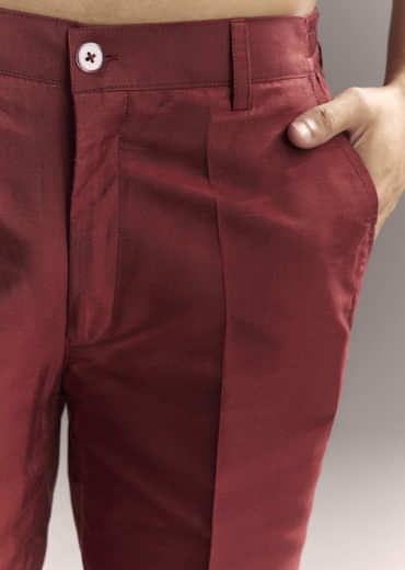 Red Silk Kurta Jacket Set For Men With Hand Block Ajrakh Print