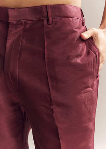 Red Silk Kurta Jacket Set For Men With Heavy Hand Work