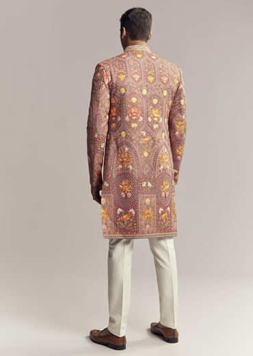 Red Silk Kurta Jacket Set For Men With Open Jacket Style