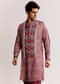 Red Silk Kurta Jacket Set With Ajrakh Print