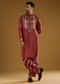Red Silk Kurta Set For Men With Hand Dyed Leheriya Print
