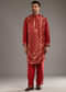 Red Silk Kurta Set For Men With Handwoven Jacquard Work