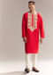 Red Silk Kurta Set For Men With Kashmiri Hand Work