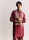 Red Silk Kurta Set With Ajrakh Print