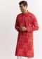 Red Silk Kurta Set With Mandarin Collar
