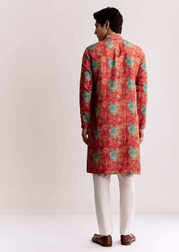 Red Silk Kurta Set With Sequins Embroidery